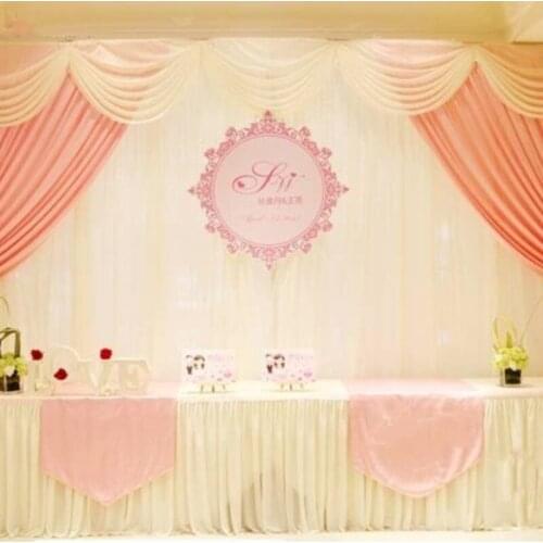 Baby Pink Wedding Stage Curtain 10ft * 20ft Wedding Backdrop with beautiful swag Wedding Decoration