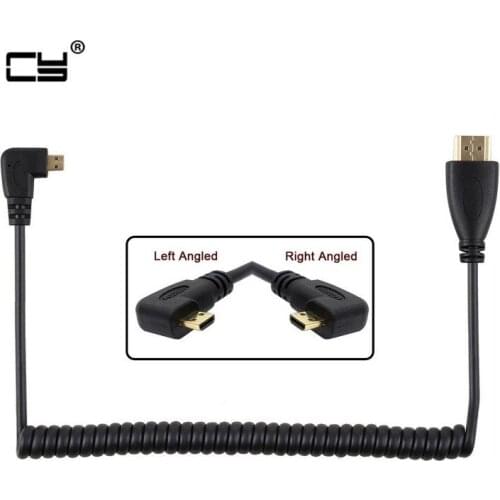Stretch Spring Micro HD-to HD-Male HDTV Cable For Cell Phone & Tablet & Camera For TF201 XOOM Left & Right Angled 90 Degree