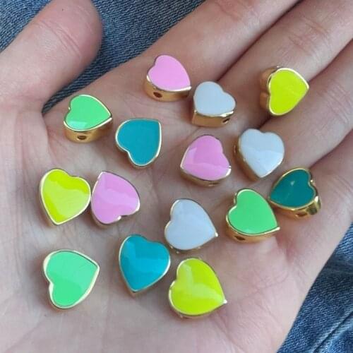 New 20Pcs,Enamel Colorful Heart Spacer Beads, Heart beads, Pink Blue Black Yellow Enamel Jewelry,10mm