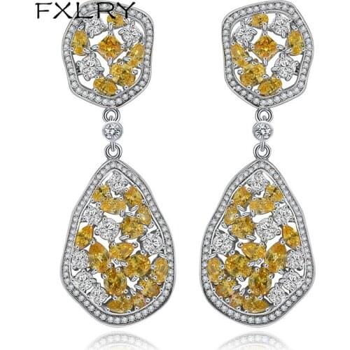 FXLRY New Design Luxury Drop Earrings White Color Cubic Zircon Geometric Earrings For Bridal Wedding Fashion Jewelry