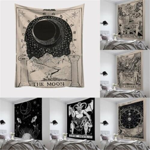 Tarot Card Tapestry Wall Hanging Astrology Divination Bedspread Beach Mat Home Living Room Mat Cloth Textile Art Decor 95x73cm
