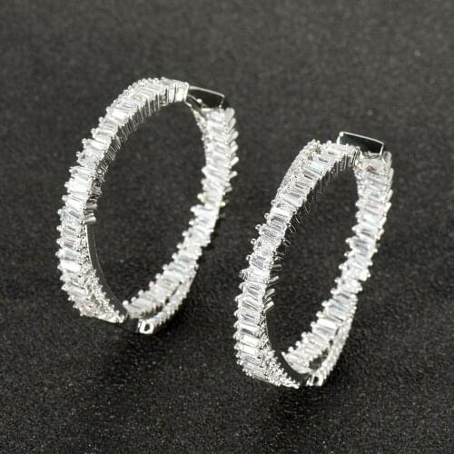 HIBRIDE White Gold Color CZ European Big Hoop Earring For Women Accessories Girl Earring creoles d oreilles femme E-969