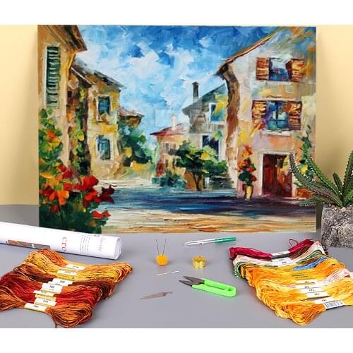 Oil Painting Style Italy Printed 11CT Cross-Stitch Complete Kit Embroidery DMC Threads Knitting Hobby Handmade Promotions
