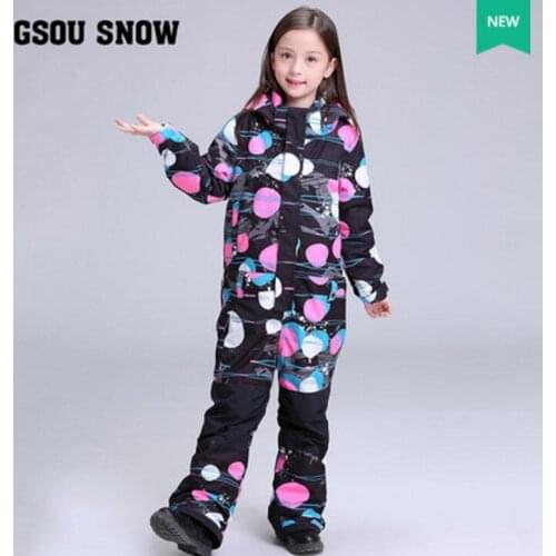 Girls Jumpsuit For Skiing Snowboarding Kids Outdoor Black Jackets And Pants Set Childrens One-Piece Skiwear Onesie Snow Suit