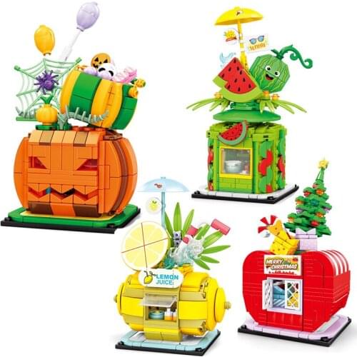 City Creator Street View Series Pumpkin Apple Lemon Watermelon House Building Blocks Bricks Toys Gifts