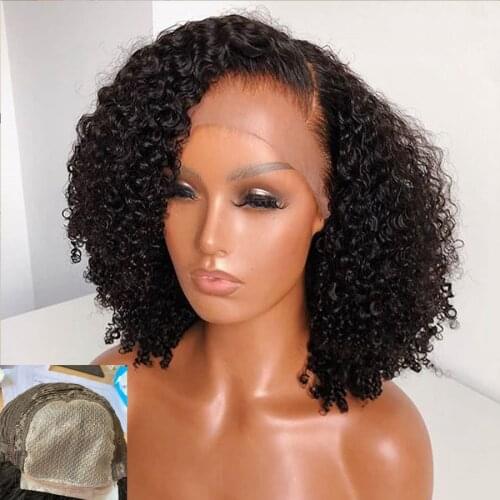 Short Curly 5*5 PU Silk Base Lace Front Wig Brazilian Remy Silk Top Lace Closure Wig Bleach Knots Natural Black Hair 130 150 180