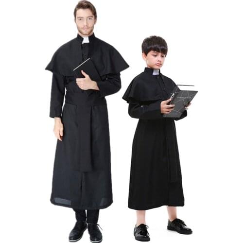 Halloween Dark Sorcerer Robe Monk Robe Religious Godfather Costume Easter Day Wizard Priest Performance Parent-child Cosplay Dre