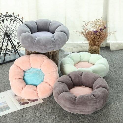 Round Flower Dog Bed for Small Large Dogs Soft Velvet Cat Mat Pet Deep Sleeping Cushion Winter Warm Puppy Kennel Nest Dog Basket