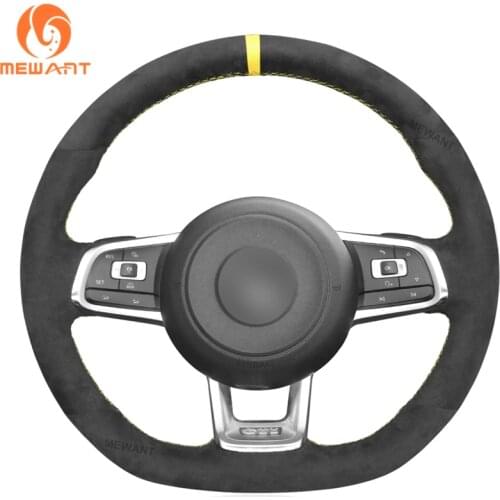 Black Alcantara Dark Gray Steering Wheel Cover for Volkswagen VW Golf 7 GTI T-Roc Passat Variant R-Line Tiguan Polo GTI Jetta