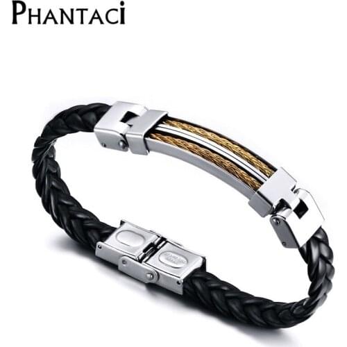 Cool Boy Brand Titanium Stainless Steel Charm Bracelets & Bangles Bands Leather Rock Wrap Bracelet Pulseira Men Jewelry
