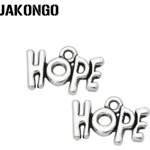JAKONGO Antique Silver Plated Hope Charms Pendants for Bracelet Jewelry Making DIY Handmade Craft 12x18mm