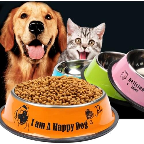 Pet Dog Bowls Stainless Steel Travel Printing Feeding Feeder Water Bowl For Large Dogs Feeding Dish Fit All Pet Puppy Cat Bowl
