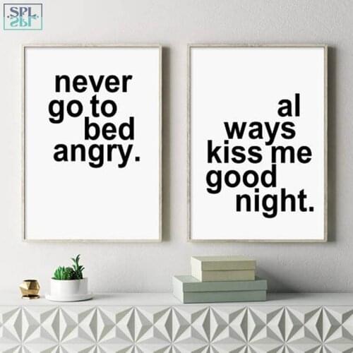 SPLSPL Always Kiss Me Goodnight!Nordic Style Kids Decoration Quote Posters and Prints Couple Love Wall Art Canvas Oil Painting