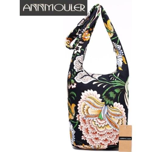 Annmouler New Fashion Women Shoulder Bag Cotton Fabric Sling Shoulder Bag Floral Print Large Capacity Crossbody Messenger Bag