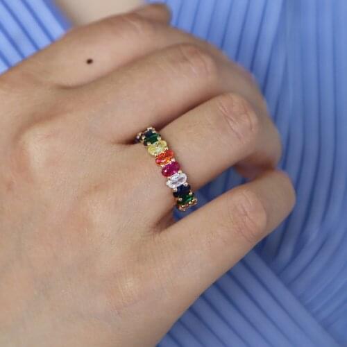 Sparking cz OVAL Rings Inlay Handmade Cut Rainbow Cubic Zircon Gradient Color Rings gold filled colorful ring for girls wedding