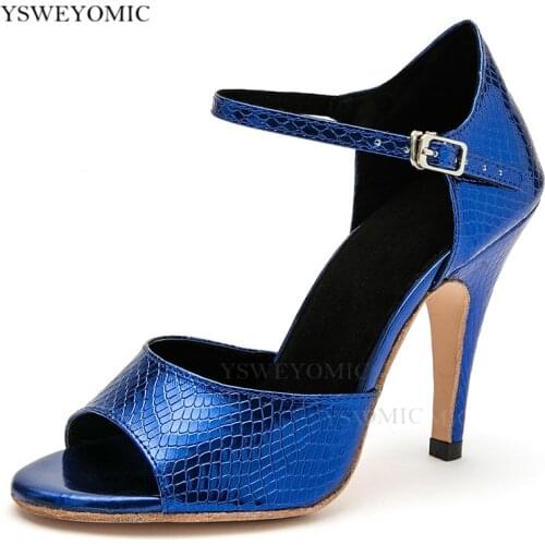 Latin Tango Dance Shoes 10cm 8.5cm High Heel Gold Red Blue 5 Colors Leather Latin Salsa Dance Shoes For Women