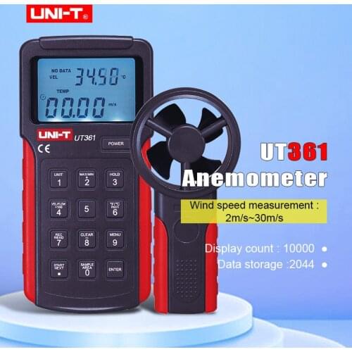 UNI-T UT361Digital Anemometer Air Flow Meter Tachometer Anemoscope 2-30m/s can measure temperature/wind speed/wind count