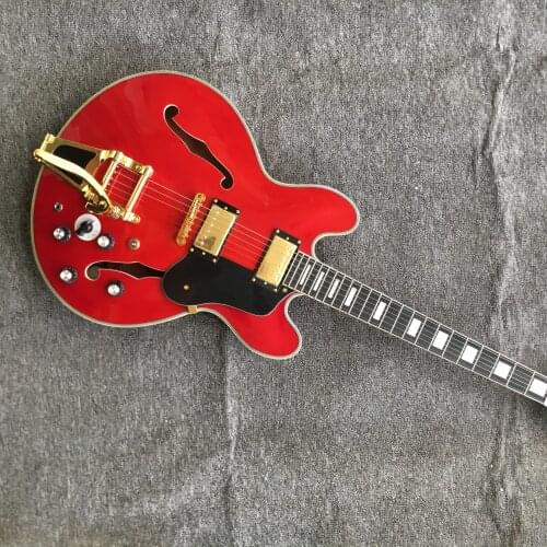 High-quality red hollow electric guitar, golden jazz guitar, top quality. 335 Jazz Electric Guitar in stock