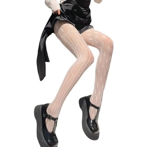 Null Women Harajuku Sexy Sheer Mesh Pantyhose Gothic Punk Asymmetrical Star Diamond Pattern Tights Hollow Out Fishnet Kawaii