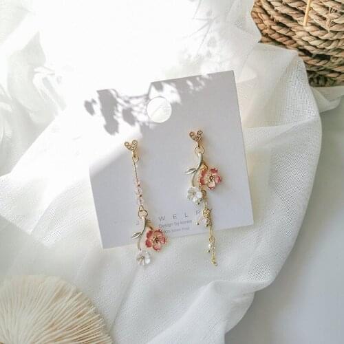 2020 Wholesale The New Simple Shell Flower Sweet Tassel Earrings Frosted Crystal Long Petals Eardrop Women Drop Earrings Jewelry