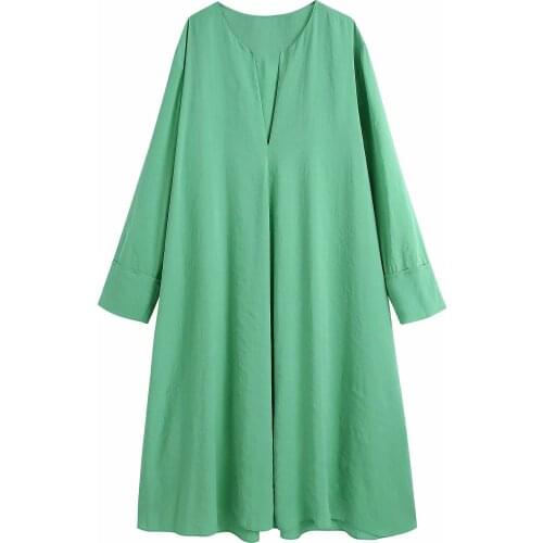 New Pop Women Loose Dress V-neck Long Sleeves elegant Casual Vintage Chic Lady Woman Summer Midi Dress