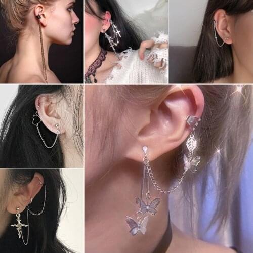 1pc Fashion Ear Bone Clip Cuff Wrap Earrings Leaf Cross Butterfly Pendant Clip Earrings for Women Party Punk Mujer Brinco Girl
