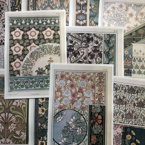 10Pieces of Retro Decorative Art Nouveau Flower Pattern Background Paper Business Card Crafts DIY Scrapbook Paper Decorations
