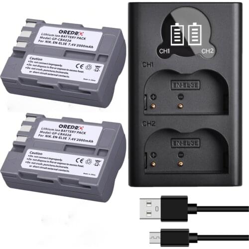 EN-EL3e EN EL3e Battery and Charger with Type-C Port for Nikon D80 D90 D70 D700 D50 D70s D100 D300s D200 SLR Cameras