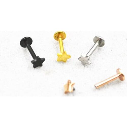 Free ship 50pcs Body Jewelry -16g Lip Labret Ring Cheek Bar Lip Piercing Ear Helix Ear Cartilage Diath Studs Star