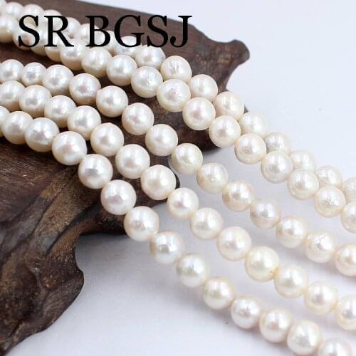 Free Shipping 7-8mm AA Round Reborn Edsion White Freshwater Pearl Loose diy Beads Strand 14"