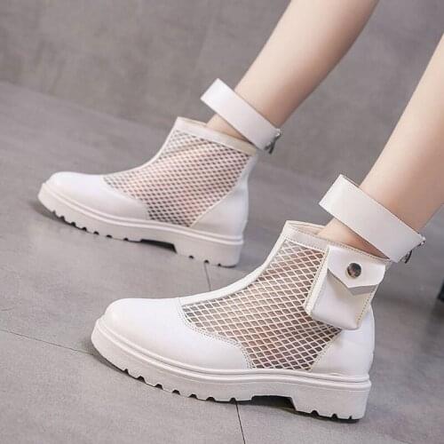 Women PU Mesh Patchwork Sandals Ladies Cover Toes Boots Sandals 2020 Summer Female Casual Cover Heel Flat Shoes