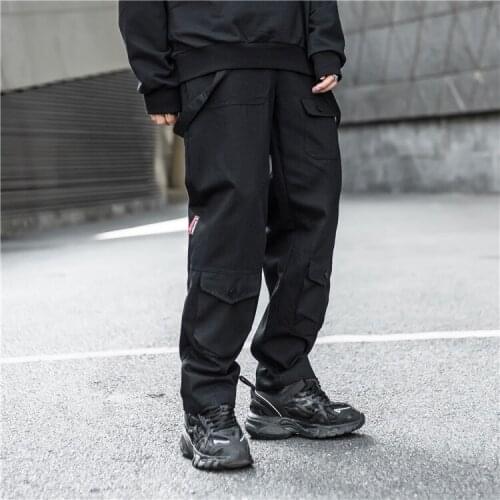 Multi Pocket Hip Hop Pants Men Ribbon Elastic Waist Harajuku Streetwear Joggers Mens Trousers Techwear Pants