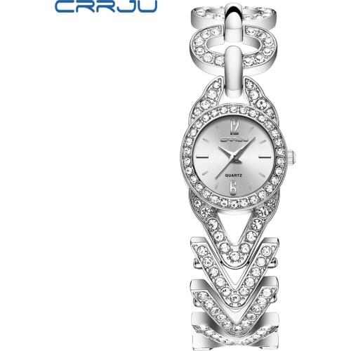 CRRJU Watch Luxury Ladies Round Dial Watches Unique Diamond band Women Clock sport Shining crystal Gift WristWatch Male watch