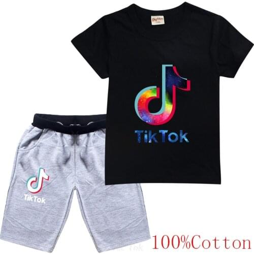 Tik Tok Childs Sports wear Boys Girls T Shirt Kids Clothing Sets 2PCS Tik Tok Print Clothes sport Suit Baby Shirt+Short Pants