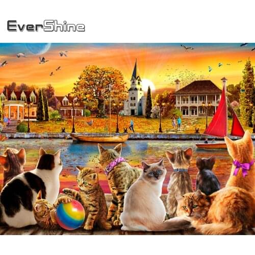 Evershine 5D DIY Diamond Painting Cat Cross Stitch Kit Diamond Embroidery Animal Diamond Mosaic House Wall Decorations