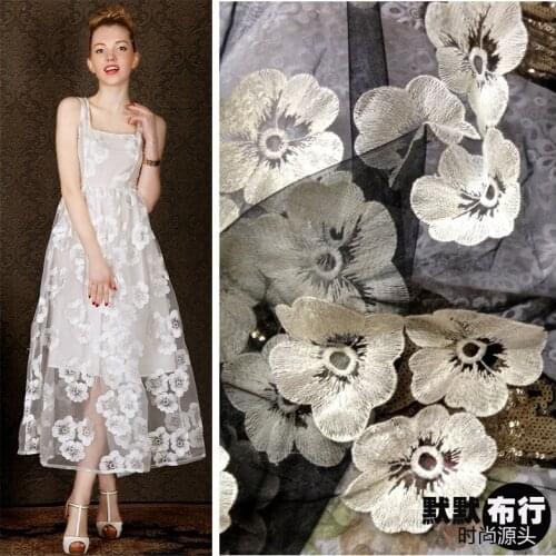 Hydrotropic organza embroidery glass yarn lace clothes womens fashion one-piece dress fabric