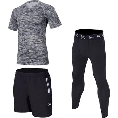 3 Pieces/set Running Set Men Quick Dry Basketball Sport Suit Compression Gym Soccer Fitness Tights Running Jogging Legging Suits