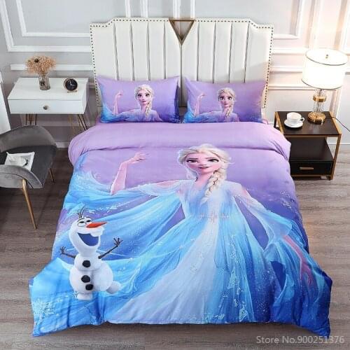 Disney Elsa Princess Queen Bedding Set Beautiful Girl Kids Cartoon Duvet Cover Set Quilt Cover Bed Sheet Pillowcase Home Textile