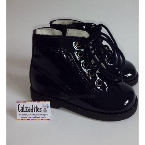 Patent leather herringbone boots, Navy, by Andanines