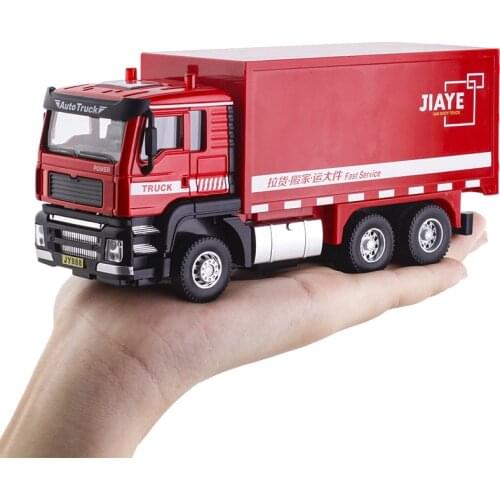 Diecast 1:50 Box-type Container Truck Transporter Door Open Sound and Light Pull Back Alloy Car Model Childrens Toys and Gifts
