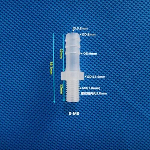 M8 Metric Thread to 8mm Plastic Pipe Fitting Pagoda Barbed PP Straight Reducing Water Garden Hose Connector
