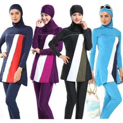 Muslim Women Full Cover Burkini Abaya Swimwear Islamic Overall Long Swimsuit with Hijab Fashion Beachwear Bathing Suit Plus Size