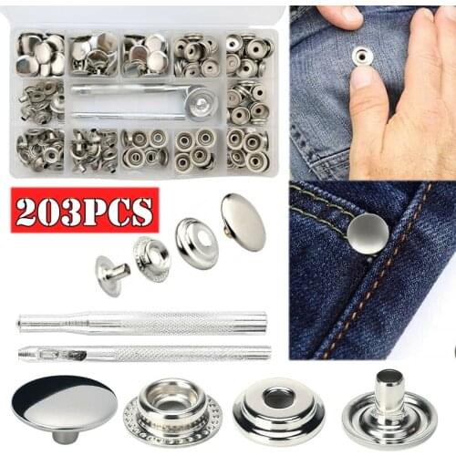 203pcs Tarpaulin Snap Fasteners Set Stainless Steel Camping Tent Buttons Kit For Leather Mending DIY Crafts