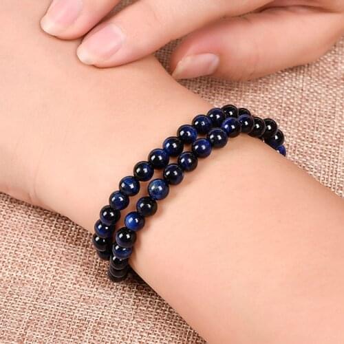 Natural Blue Tiger Eye 6mm 3 Rows Bracelet Handmade DIY Design Jewelry Necklace Women Clothing With Festival Birthday Gifts 22"