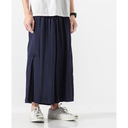 2020 New Summer Mens Thin Cotton Linen Wide Leg Pants Streetwear Loose Casual Pants Ankle length Trousers Plus Size M-8XL