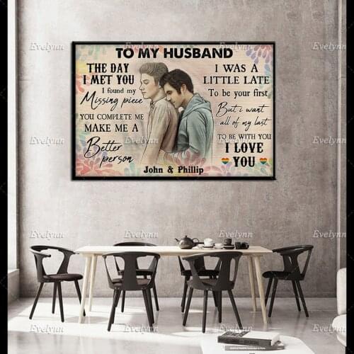 Personalized LGBT Gay Couple | To My Husband Prints, Gift For LGBTQ+, Pride Canvas, Rainbow Couple, Vintage Poster, Wall Art