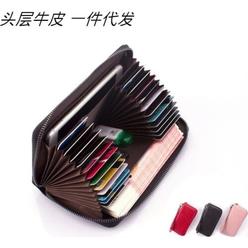 First Layer Cowhide Rfid Bank Card Holder Multifunctional Zipper Wallet for Men and Women Credit Card Holder Coin Bag Money Bag