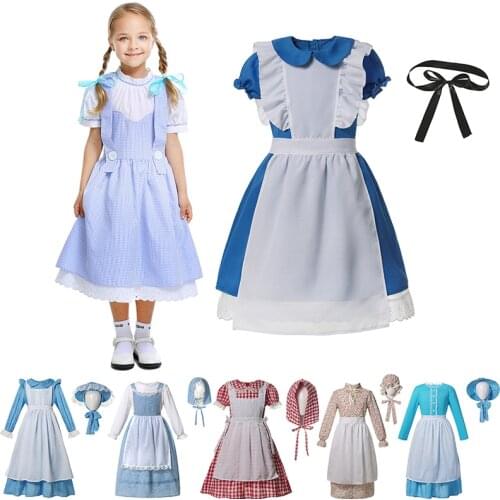 VOGUEON Hot Sale Baby Girl Cosplay Dress Country Style Halloween Party Maid Costume Kids Farm Children Clothing With Headdress