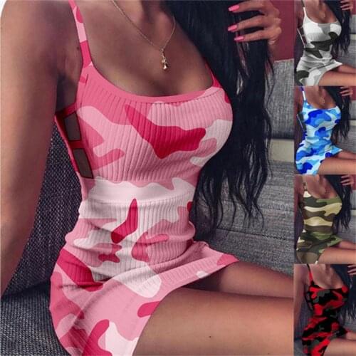 Summer Dress Women Robe Femme Camouflage Print Package Hip Mini Dresses Sling Sleeveless Pencil Dress For Woman Vestido De Mujer