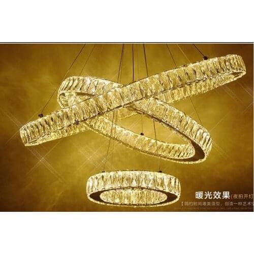 Simple design 3 Ring LED Pendant Light Transparent K9 Big Crystal pendant Lights 110-220V Size 70+50+20cm Free shipping